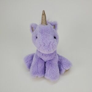 FAO Schwarz Purple Unicorn Plush Stuffed Animal Gold Glitter Horn 9 Inch
